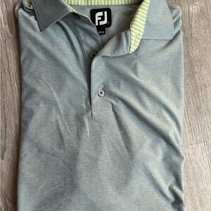 Men's Foot Joy Size Large Lite Green Polo Shirt Short Sleeve Button Golf